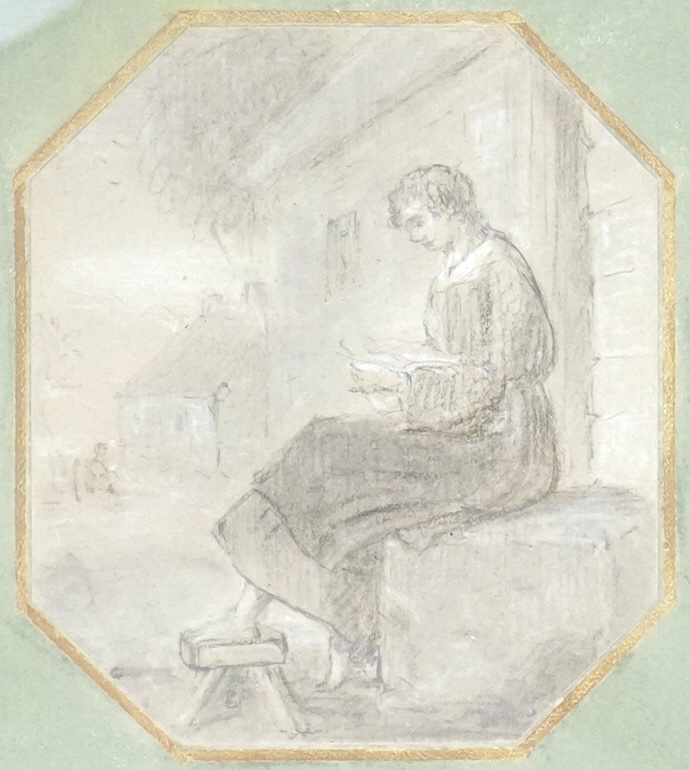 Manner of Francis Wheatley (1747-1801), 'A country girl reading', charcoal heightened with white, unsigned, 14 x 12cm